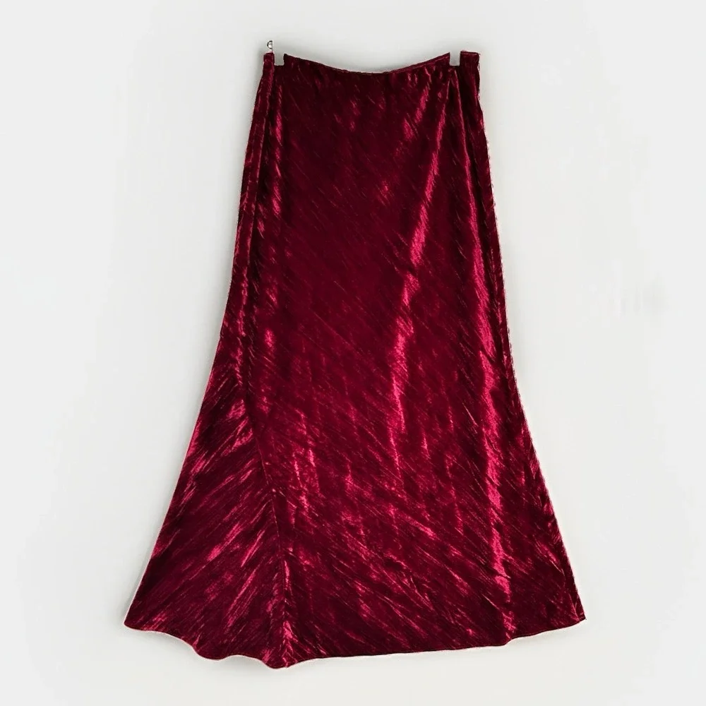 Free People Velvet Maxi Skirt - Fairytale - Red Maroon Cranberry Whimsigoth M